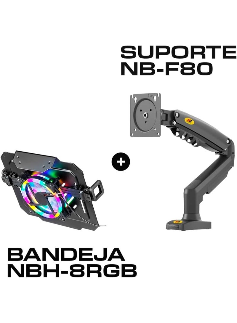 ان بي حامل لاب توب احترافي هيدروليك بمبرد مدمج - ذراع متحرك مع صينية تبريد بإضاءة مميزة - تصميم مريح موفر للمساحة ومثالي للجيمرز وأصحاب الأعمال - Image 2